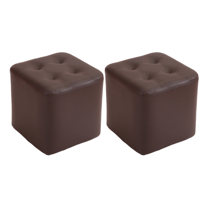 Mid-Century Modern Pouf Ottoman PU Leather Upholstered Tufted Solid Color Square Ottoman