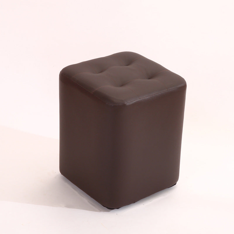 Mid-Century Modern Pouf Ottoman PU Leather Upholstered Tufted Solid Color Square Ottoman