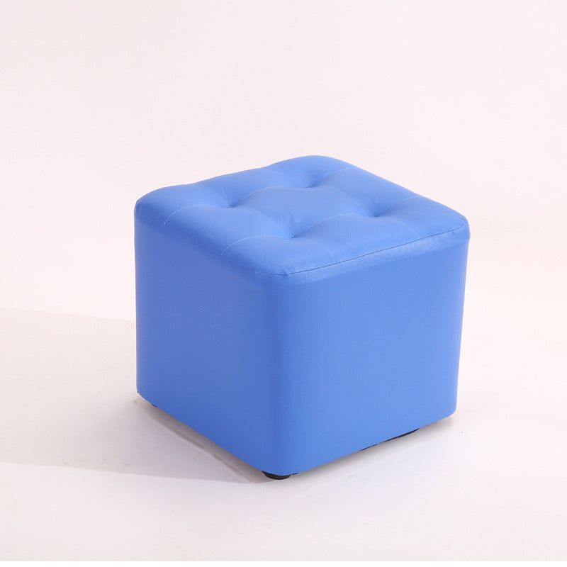 Mid-Century Modern Pouf Ottoman PU Leather Upholstered Tufted Solid Color Square Ottoman