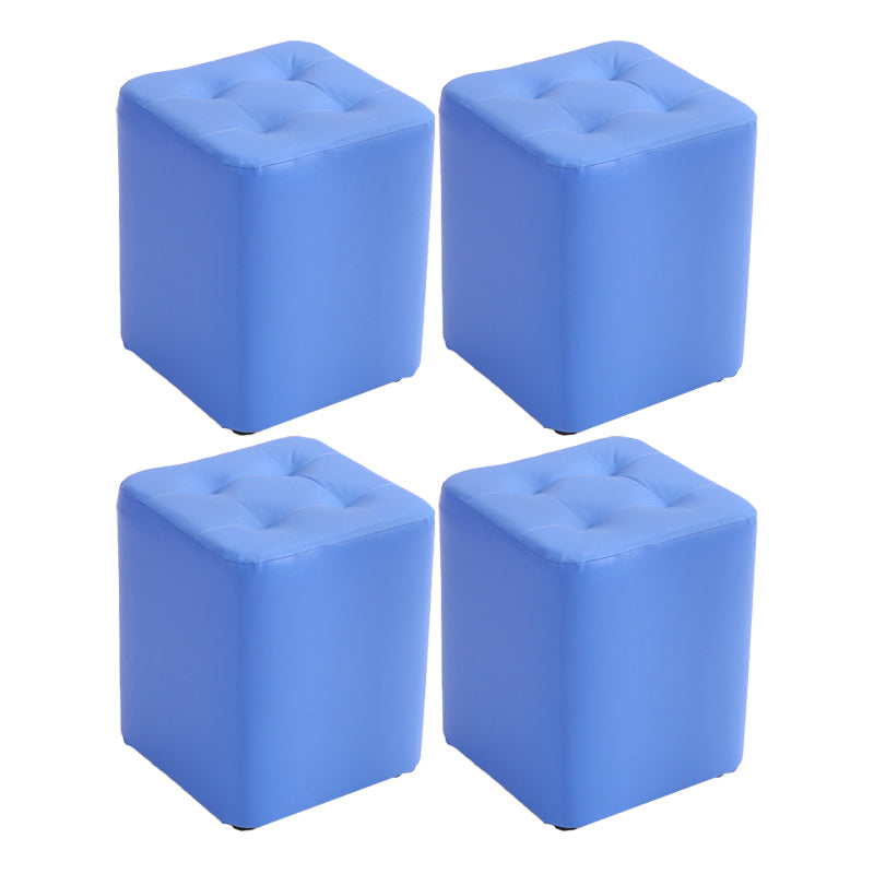 Mid-Century Modern Pouf Ottoman PU Leather Upholstered Tufted Solid Color Square Ottoman