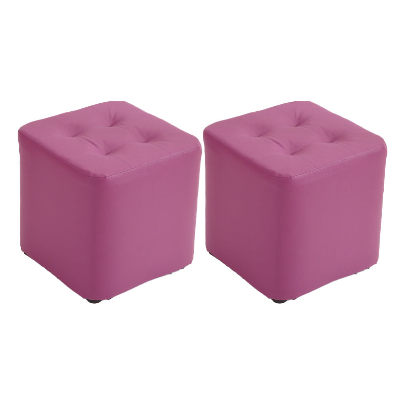 Mid-Century Modern Pouf Ottoman PU Leather Upholstered Tufted Solid Color Square Ottoman