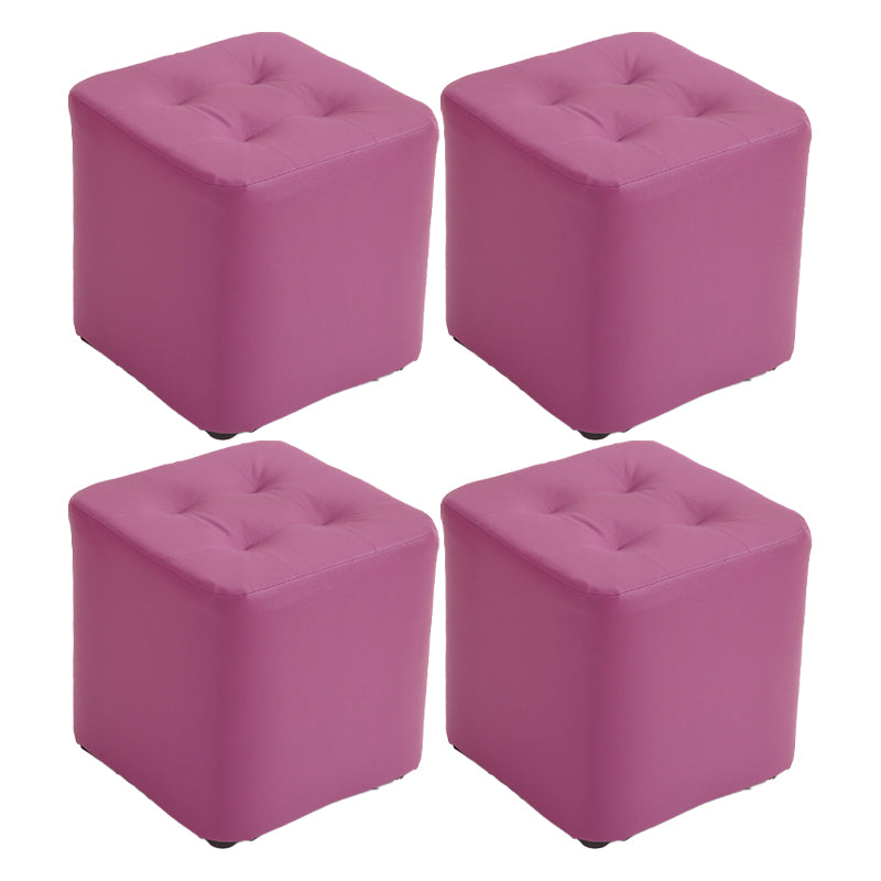 Mid-Century Modern Pouf Ottoman PU Leather Upholstered Tufted Solid Color Square Ottoman