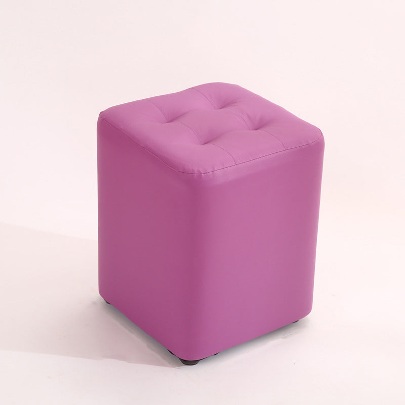 Mid-Century Modern Pouf Ottoman PU Leather Upholstered Tufted Solid Color Square Ottoman