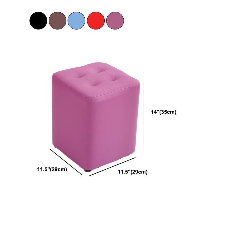 Mid-Century Modern Pouf Ottoman PU Leather Upholstered Tufted Solid Color Square Ottoman