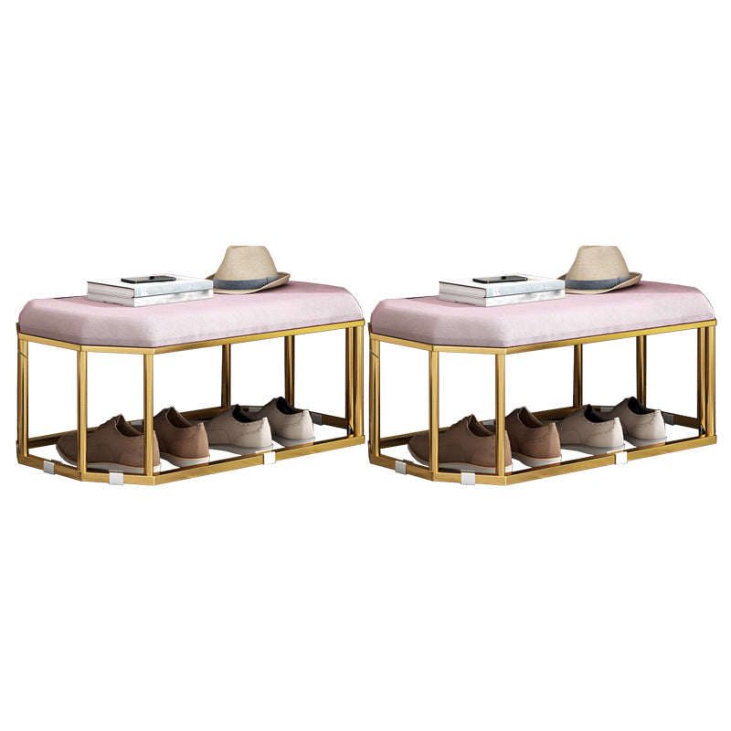 Glam Plain Storage Ottoman Velvet Rectangle Shelved Ottoman Pouf