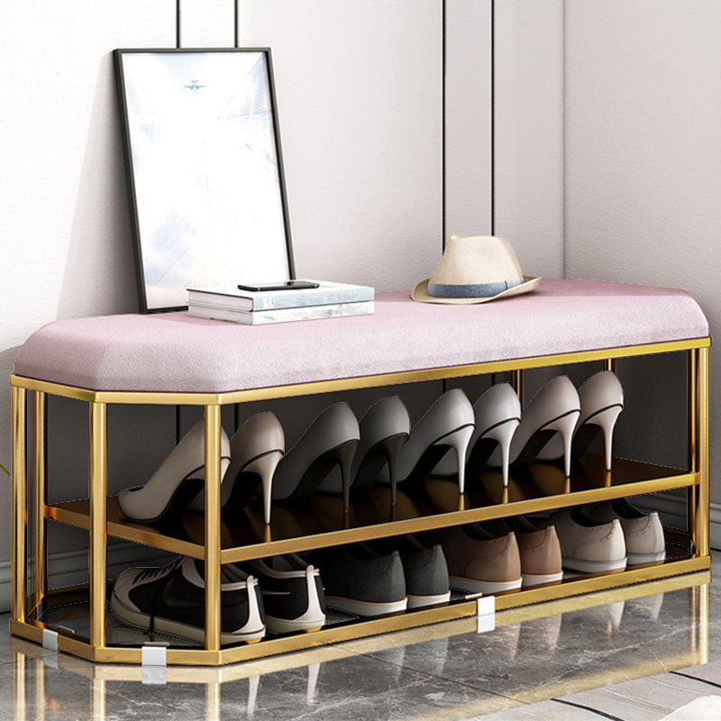 Glam Plain Storage Ottoman Velvet Rectangle Shelved Ottoman Pouf