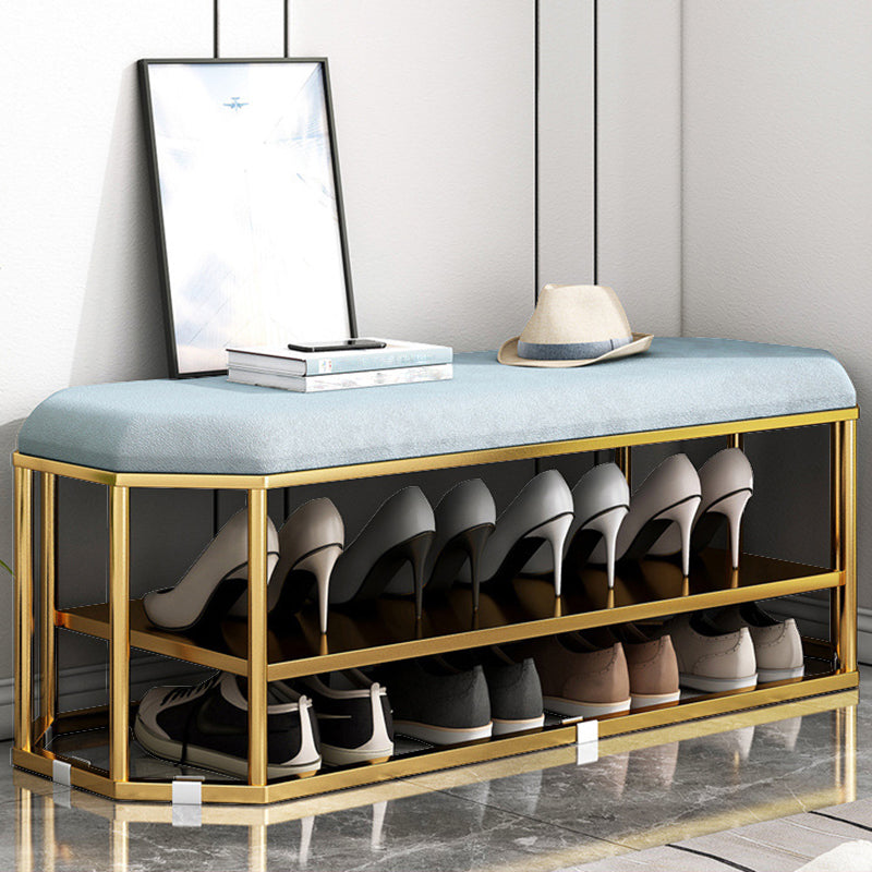 Glam Plain Storage Ottoman Velvet Rectangle Shelved Ottoman Pouf