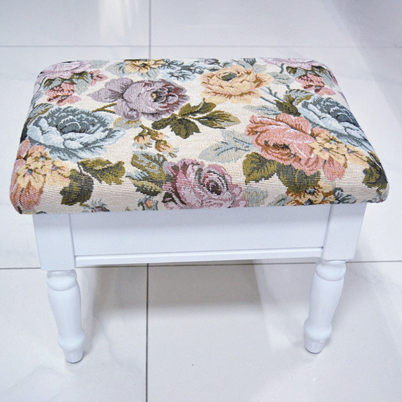 Linen French Country Ottoman Footstools Floral Printed Tear Resistant Rectangle Ottoman