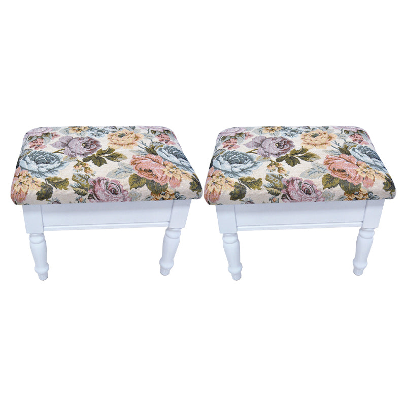 Linen French Country Ottoman Footstools Floral Printed Tear Resistant Rectangle Ottoman