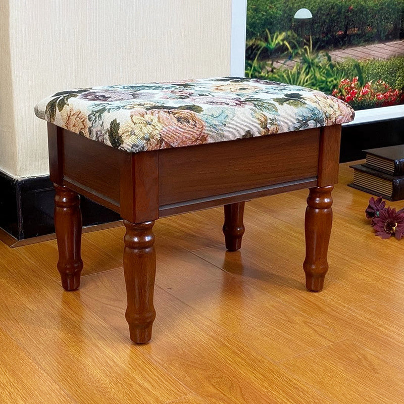 Linen French Country Ottoman Footstools Floral Printed Tear Resistant Rectangle Ottoman