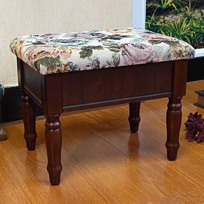 Linen French Country Ottoman Footstools Floral Printed Tear Resistant Rectangle Ottoman