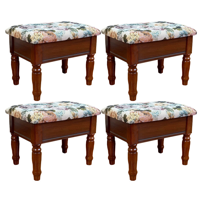 Linen French Country Ottoman Footstools Floral Printed Tear Resistant Rectangle Ottoman