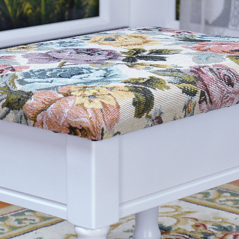 Linen French Country Ottoman Footstools Floral Printed Tear Resistant Rectangle Ottoman