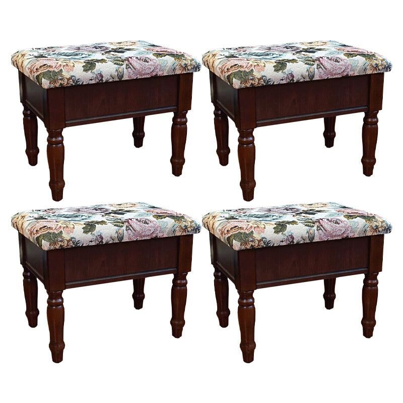 Linen French Country Ottoman Footstools Floral Printed Tear Resistant Rectangle Ottoman