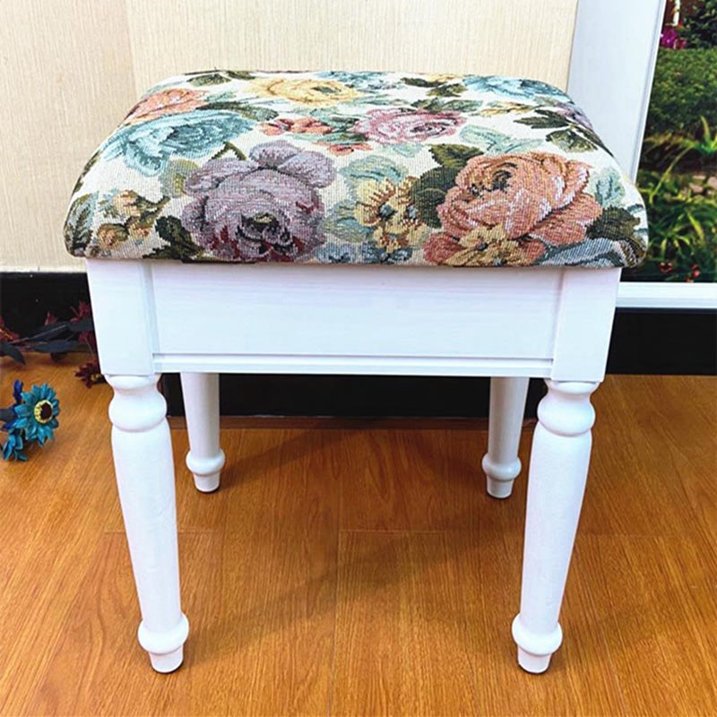 Linen French Country Ottoman Footstools Floral Printed Tear Resistant Rectangle Ottoman