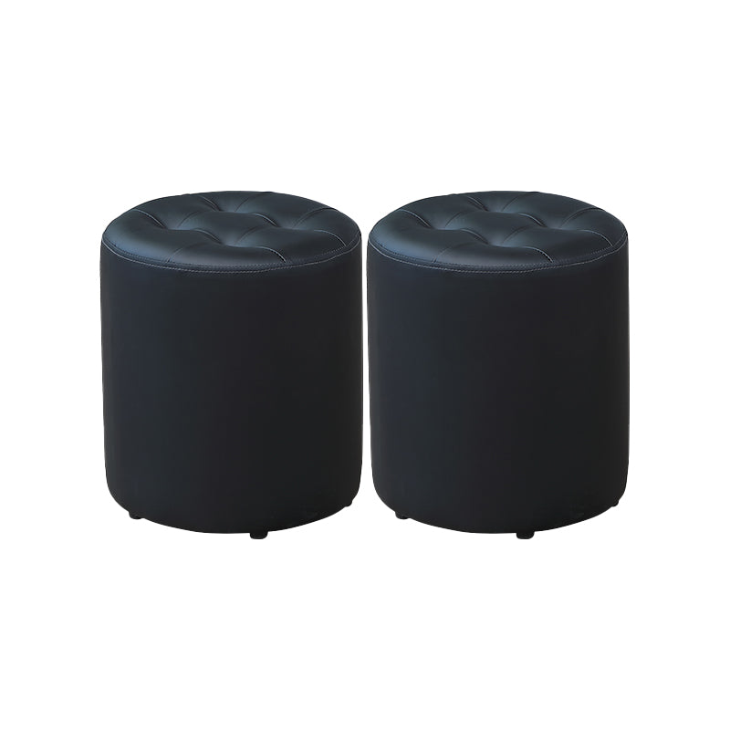 Modern Plain Ottoman Water Resistant Faux Leather Tufted Round Stool Ottoman
