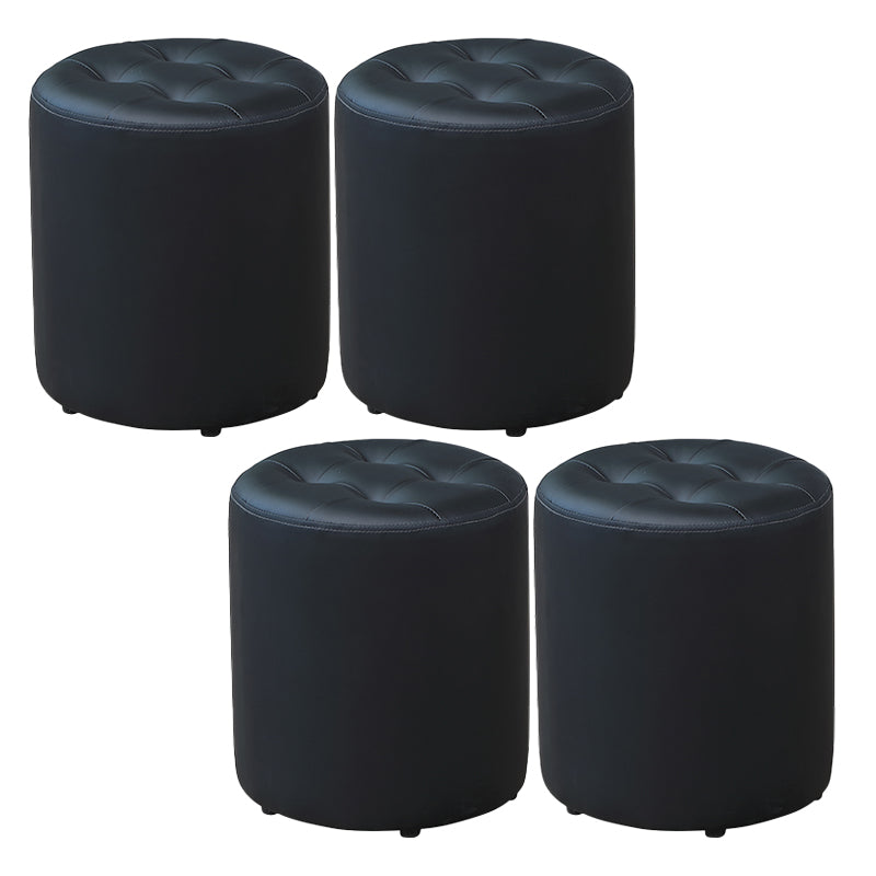 Modern Plain Ottoman Water Resistant Faux Leather Tufted Round Stool Ottoman