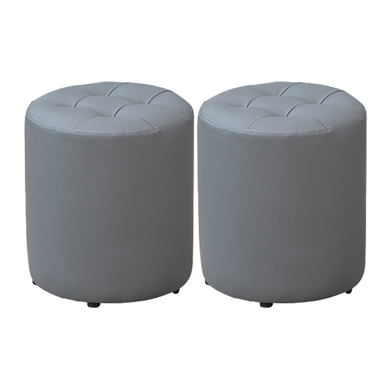 Modern Plain Ottoman Water Resistant Faux Leather Tufted Round Stool Ottoman
