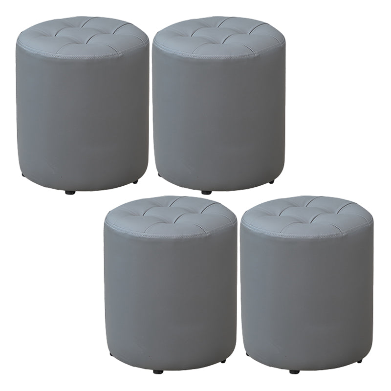 Modern Plain Ottoman Water Resistant Faux Leather Tufted Round Stool Ottoman