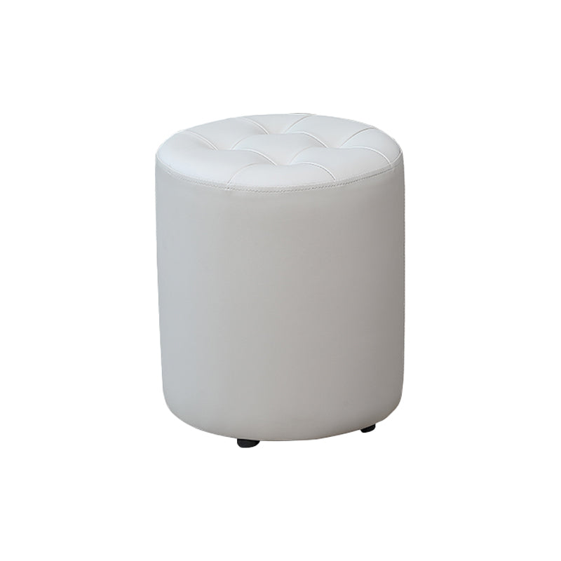 Modern Plain Ottoman Water Resistant Faux Leather Tufted Round Stool Ottoman