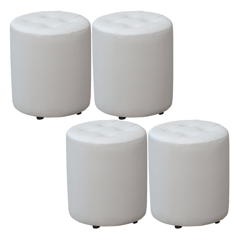 Modern Plain Ottoman Water Resistant Faux Leather Tufted Round Stool Ottoman