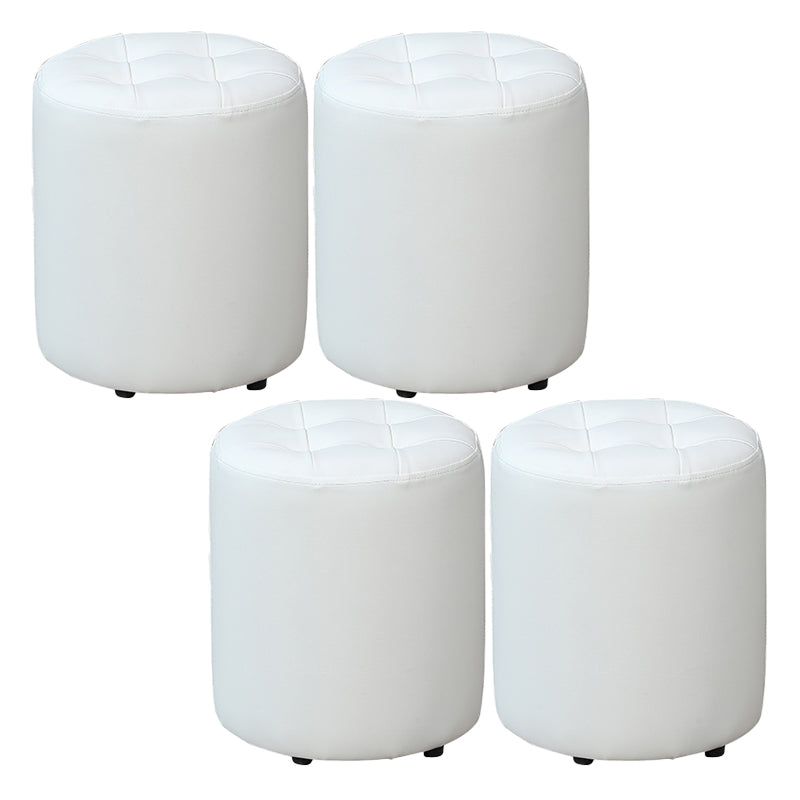 Modern Plain Ottoman Water Resistant Faux Leather Tufted Round Stool Ottoman