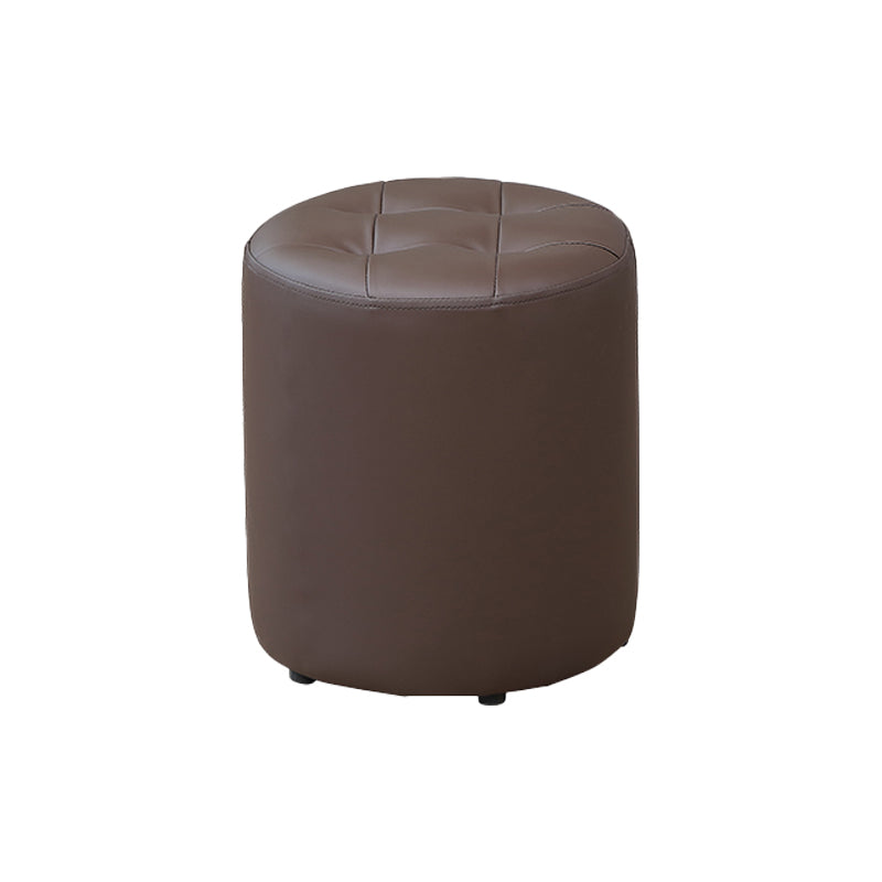 Modern Plain Ottoman Water Resistant Faux Leather Tufted Round Stool Ottoman