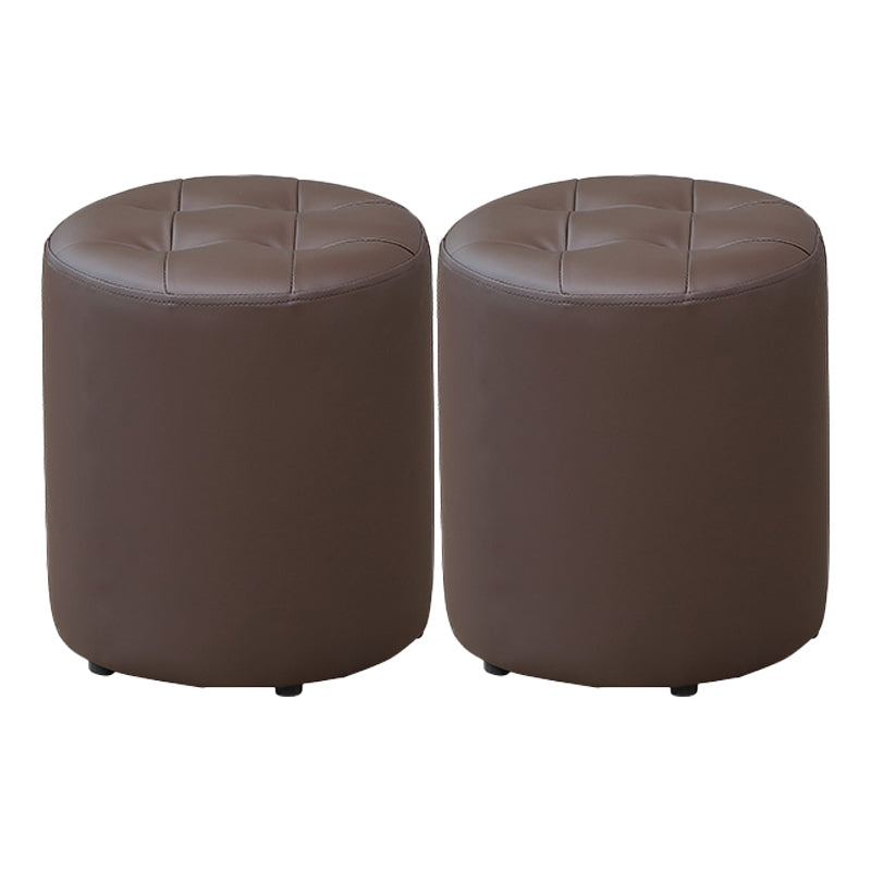 Modern Plain Ottoman Water Resistant Faux Leather Tufted Round Stool Ottoman
