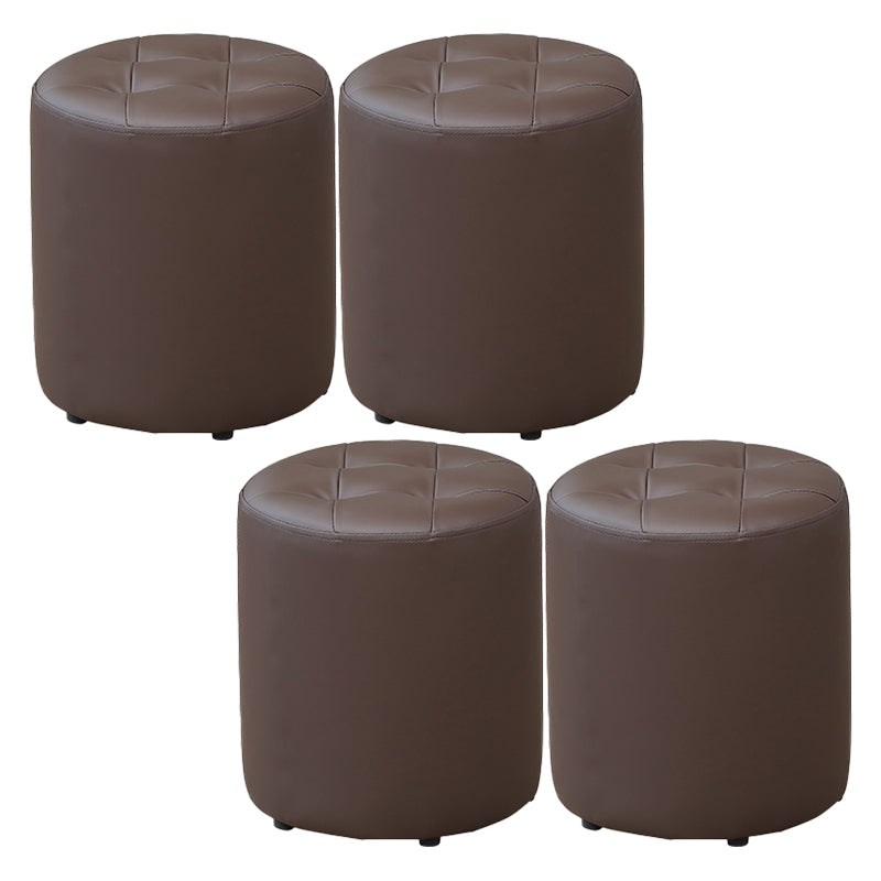 Modern Plain Ottoman Water Resistant Faux Leather Tufted Round Stool Ottoman