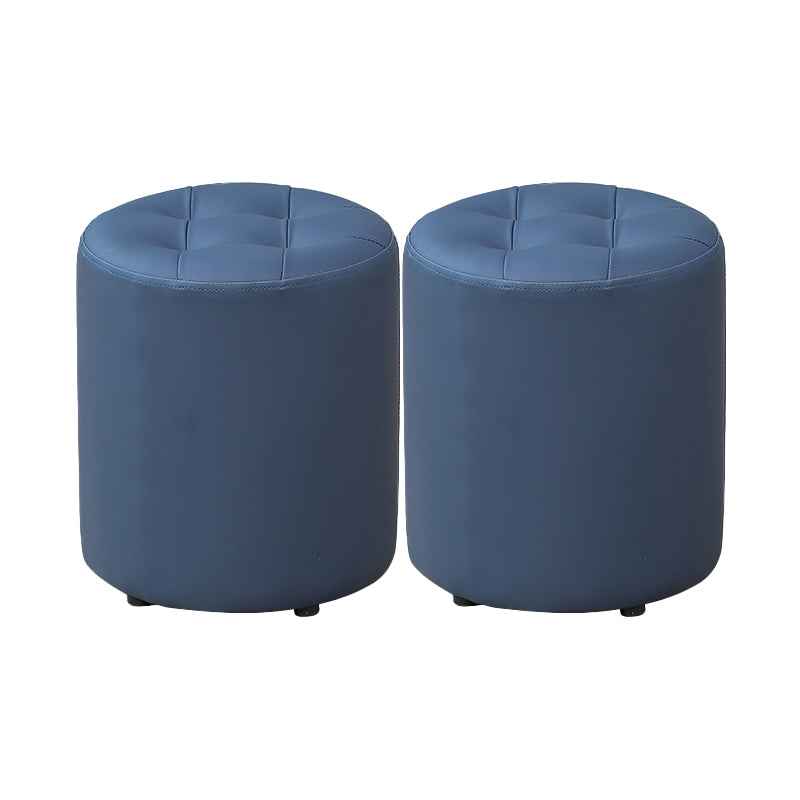 Modern Plain Ottoman Water Resistant Faux Leather Tufted Round Stool Ottoman