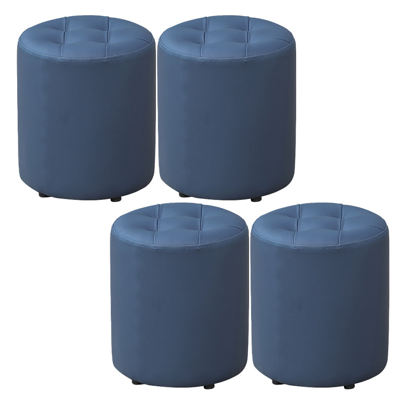 Modern Plain Ottoman Water Resistant Faux Leather Tufted Round Stool Ottoman
