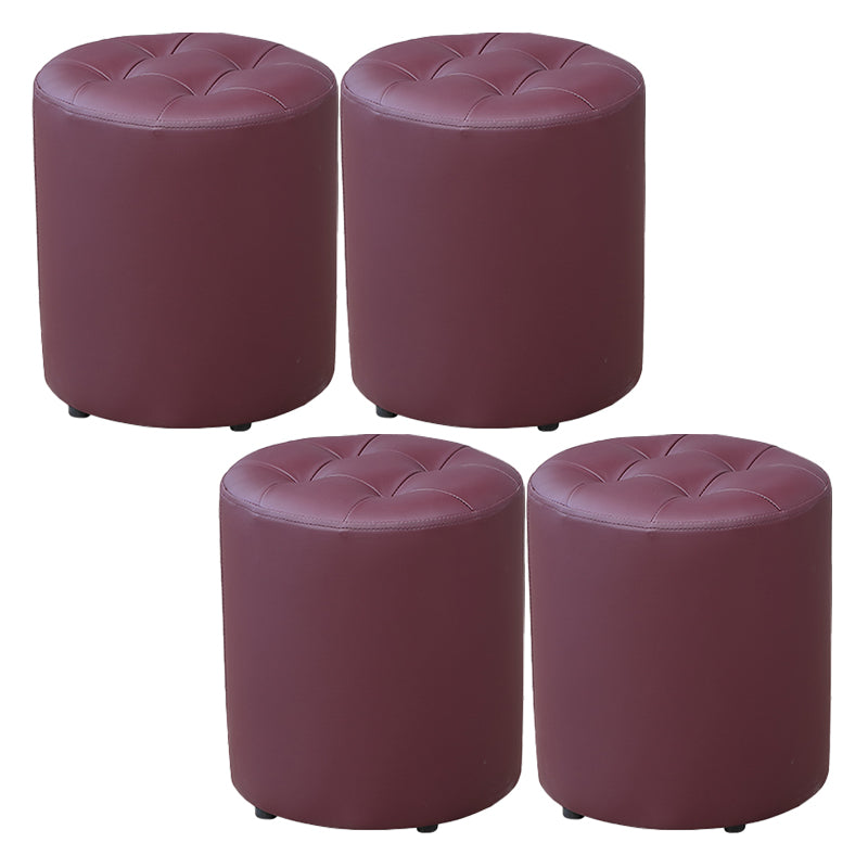 Modern Plain Ottoman Water Resistant Faux Leather Tufted Round Stool Ottoman