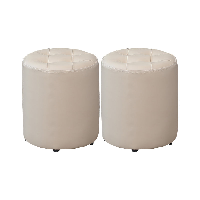 Modern Plain Ottoman Water Resistant Faux Leather Tufted Round Stool Ottoman