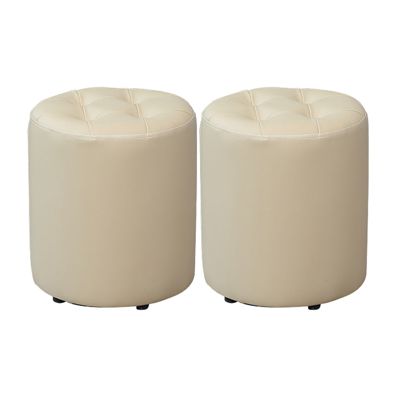 Modern Plain Ottoman Water Resistant Faux Leather Tufted Round Stool Ottoman
