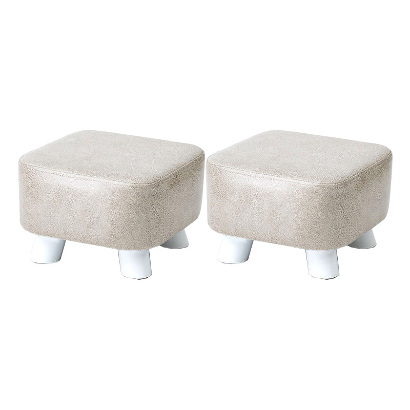 Mid-Century Modern Pouf Ottoman PU Leather Upholstered Solid Color Square Ottoman