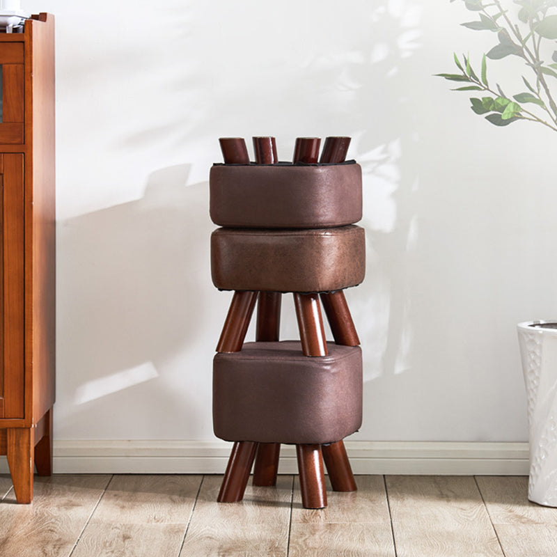 Mid-Century Modern Pouf Ottoman PU Leather Upholstered Solid Color Square Ottoman