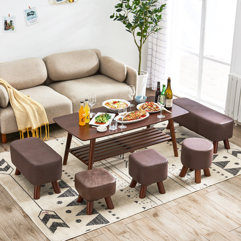 Mid-Century Modern Pouf Ottoman PU Leather Upholstered Solid Color Square Ottoman