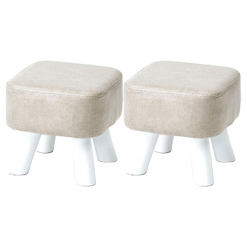 Mid-Century Modern Pouf Ottoman PU Leather Upholstered Solid Color Square Ottoman