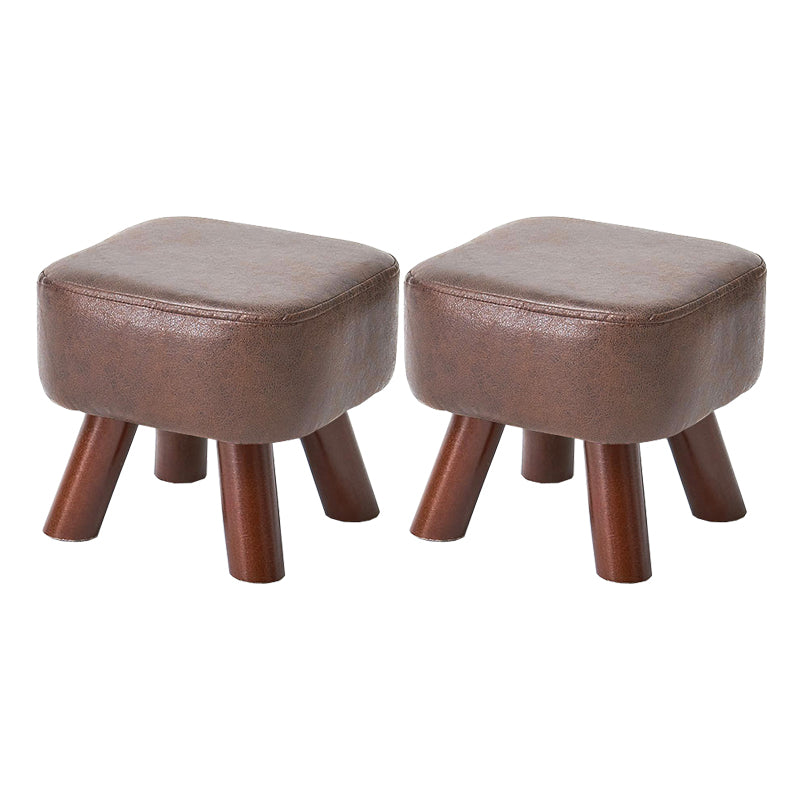 Mid-Century Modern Pouf Ottoman PU Leather Upholstered Solid Color Square Ottoman