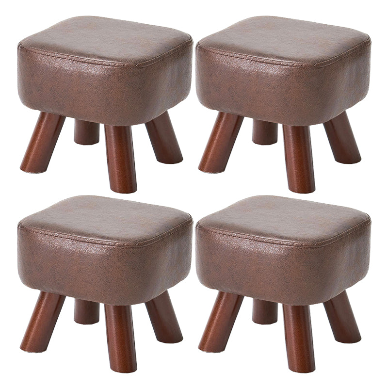 Mid-Century Modern Pouf Ottoman PU Leather Upholstered Solid Color Square Ottoman