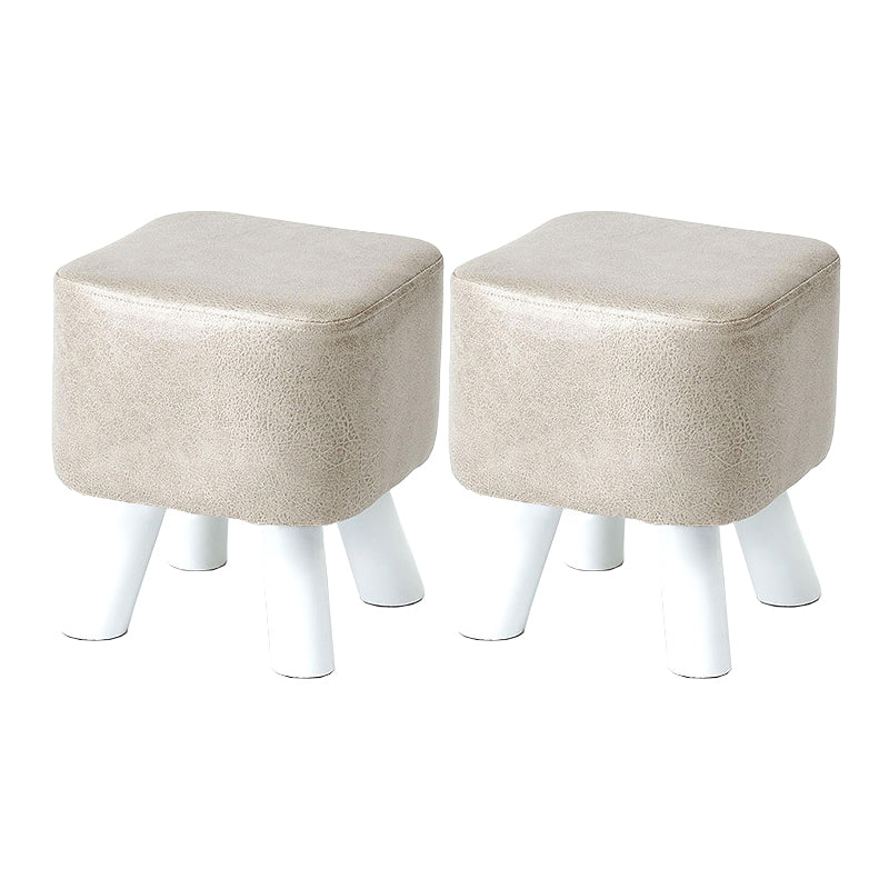 Mid-Century Modern Pouf Ottoman PU Leather Upholstered Solid Color Square Ottoman
