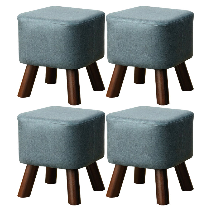 Mid-Century Modern Pouf Ottoman PU Leather Upholstered Solid Color Square Ottoman