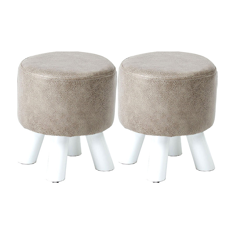 Mid-Century Modern Pouf Ottoman PU Leather Upholstered Solid Color Square Ottoman