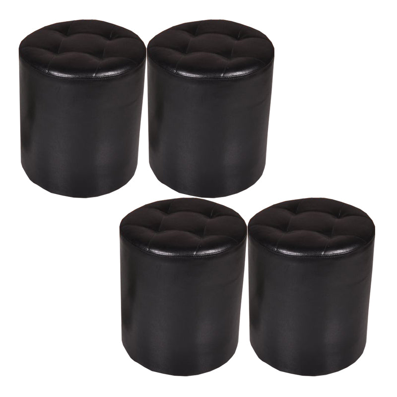 Mid-Century Modern Pouf Ottoman PU Leather Upholstered Tufted Solid Color Round Ottoman