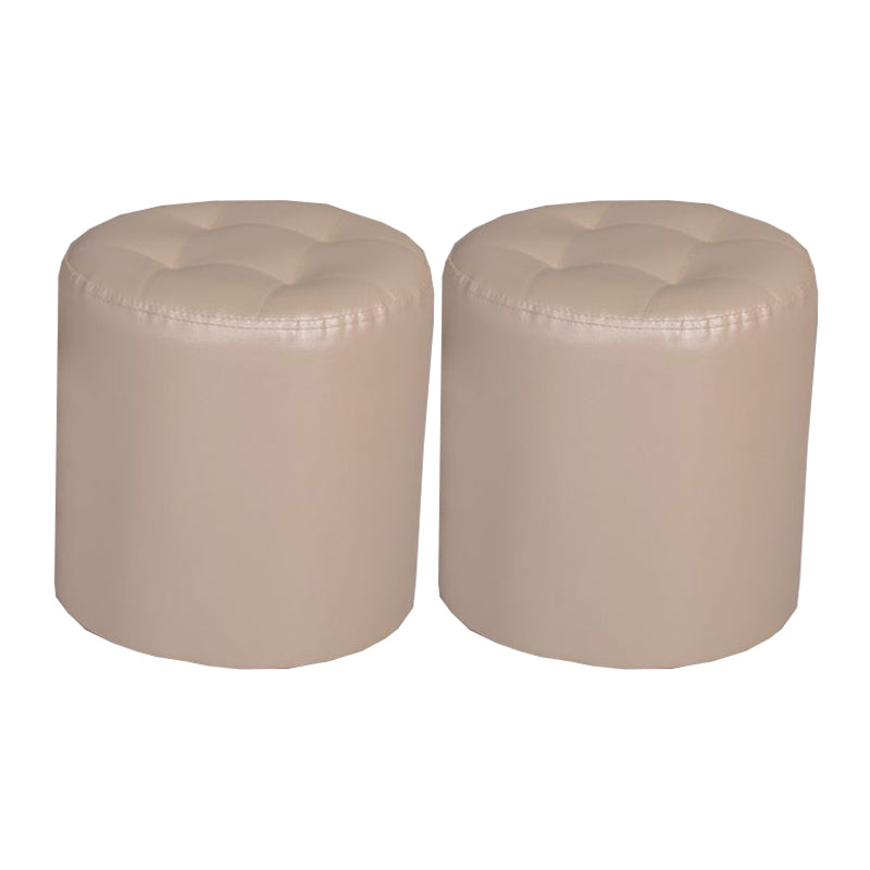 Mid-Century Modern Pouf Ottoman PU Leather Upholstered Tufted Solid Color Round Ottoman