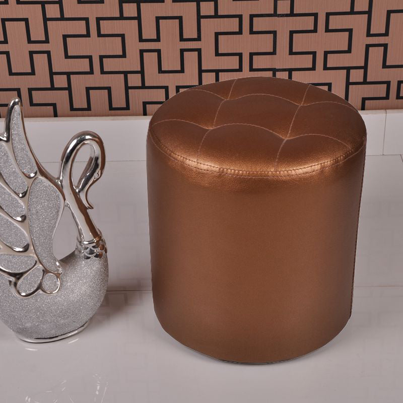 Mid-Century Modern Pouf Ottoman PU Leather Upholstered Tufted Solid Color Round Ottoman