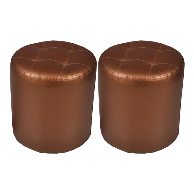 Mid-Century Modern Pouf Ottoman PU Leather Upholstered Tufted Solid Color Round Ottoman