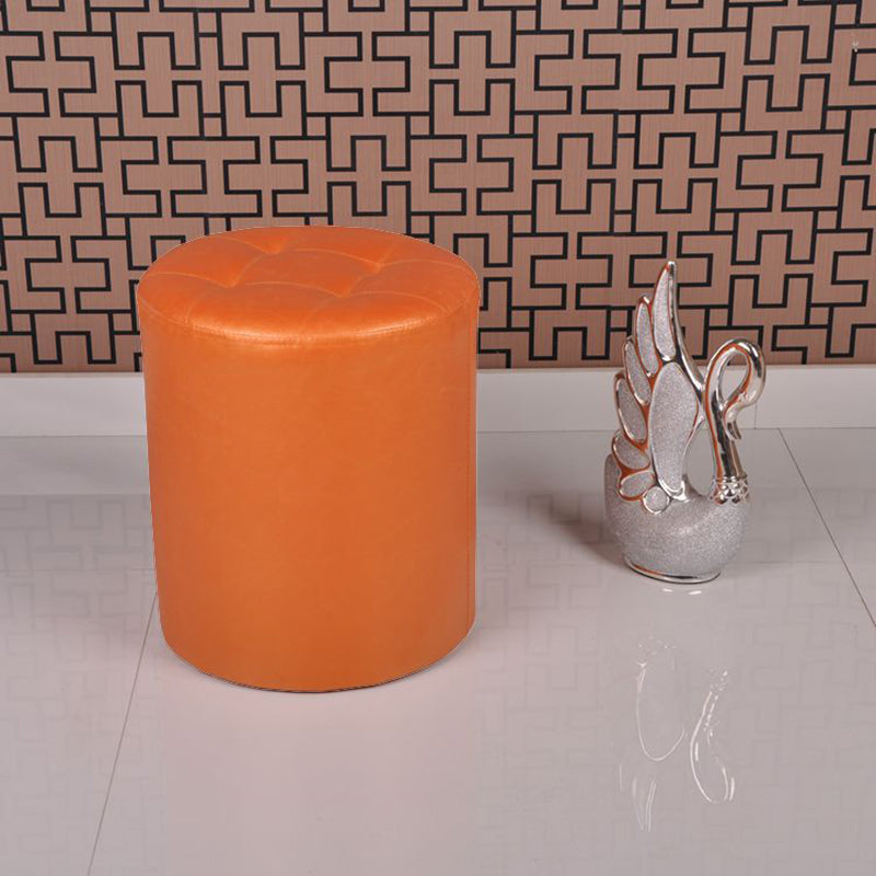 Mid-Century Modern Pouf Ottoman PU Leather Upholstered Tufted Solid Color Round Ottoman