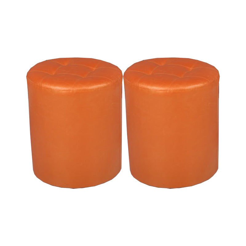 Mid-Century Modern Pouf Ottoman PU Leather Upholstered Tufted Solid Color Round Ottoman