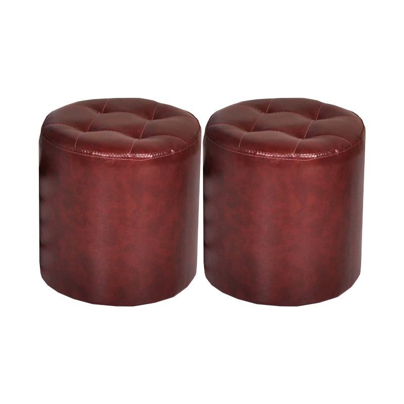 Mid-Century Modern Pouf Ottoman PU Leather Upholstered Tufted Solid Color Round Ottoman